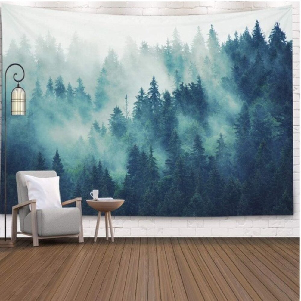 Foggy Forest Tree Peaceful Landscape Tapestry